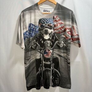 Spirit of America Biker Dog Motorcycle Graphic Tee Size Large